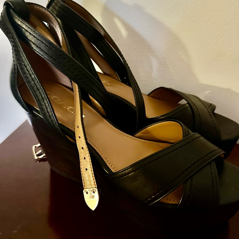 Coach leather wedge heels ankle strap - Picture 2 of 6
